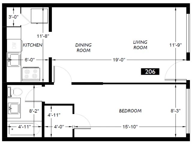 One bedroom floor plan